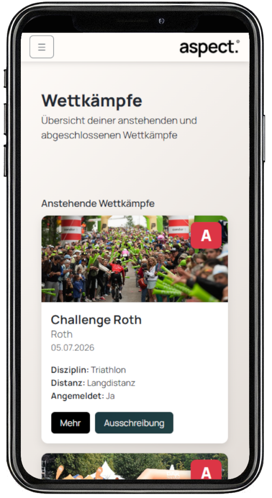 App Ansicht Wettkämpfe